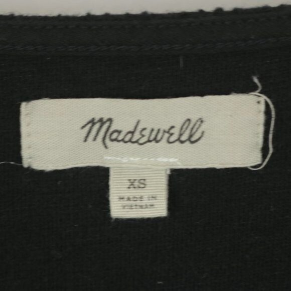Madewell Women's XS Black Textured V-Neck 3/4 Sleeve Tie Hem Blouse - Picture 8 of 10
